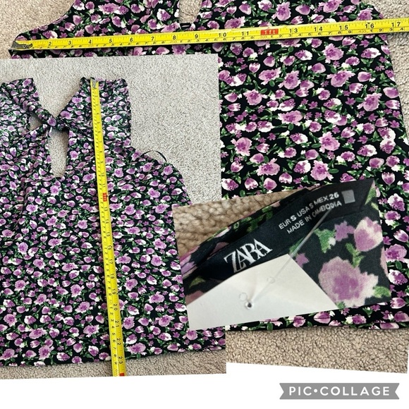 Zara purple green floral flower halter top peephole blouse top NWT - Picture 8 of 10